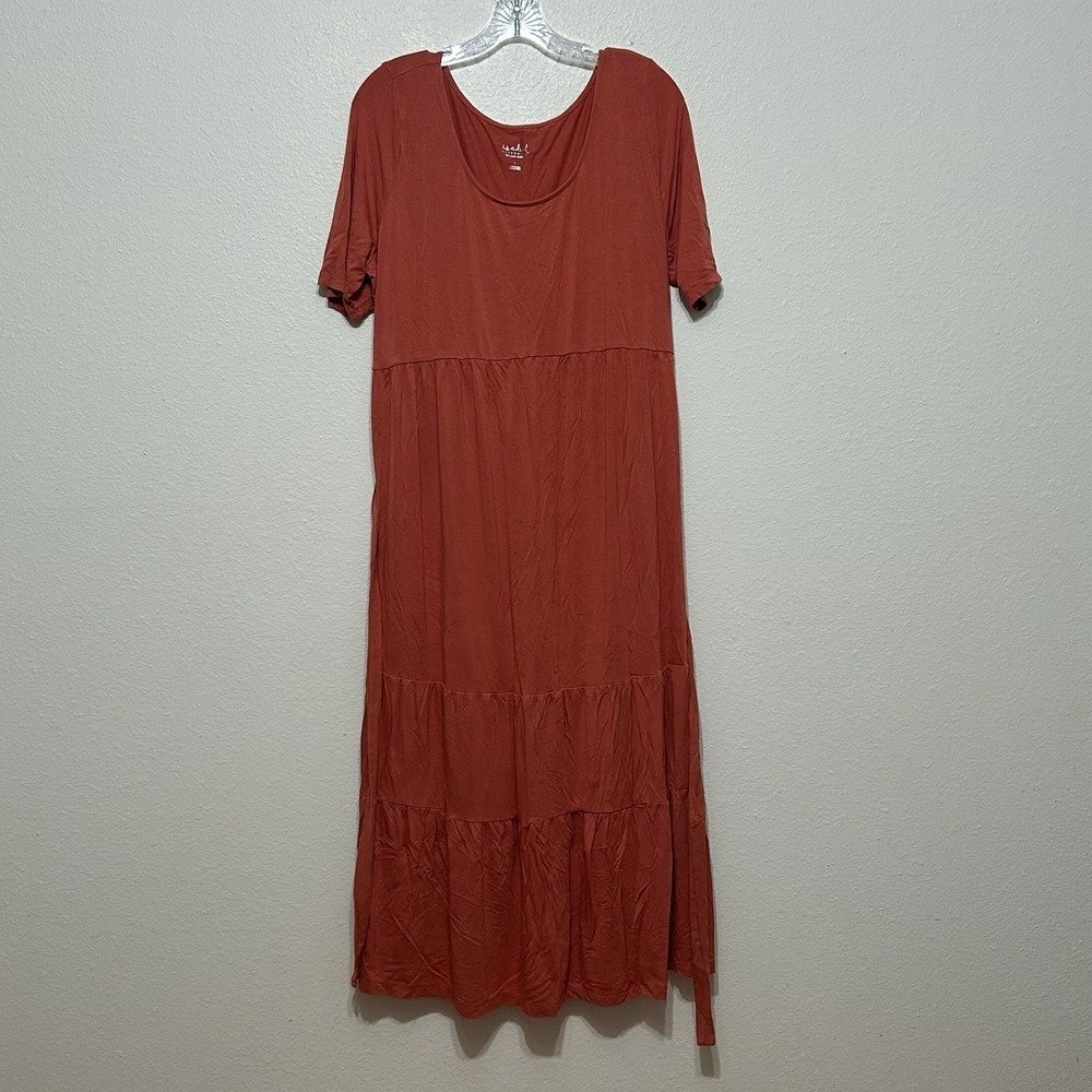 Isabel Maternity Coral Pink Tiered Maxi Dress Tie Waist Womens Size L